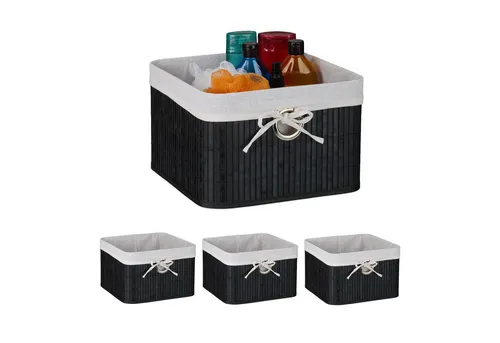 relaxdays Regalkorb Set aus Bambus (4 St), Schwarz in schwarz von Relaxdays
