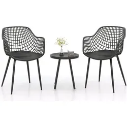 GOPLUS 3tlg. Gartenmöbel Set, Balkonmöbel Set mit 2 Sessel & 1 Tisch, Terrassenmöbel Set wetterfest, Balkonmöbel Kleiner Balkon, Schwarz - Schwarz