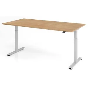 Hammerbacher Schreibtisch XMST 2E, elektrisch höhenverstellbar - Kinderschreibtisch in Eiche/Silber, ideal für flexibles Arbeiten und Lernen. Mit zwei Motoren für sanftes Höheneinstellen und praktischem Kabelmanagement.