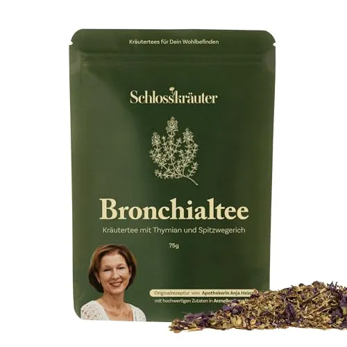 Bronchialtee mit Thymian, Malve & Spitzwegerich | Natürlicher Hustentee & Schleimlöser bei Halsschmerzen, Bronchitis, Husten, Halsentzündung & Erkältungen | 100% natürliche Inhaltsstoffe