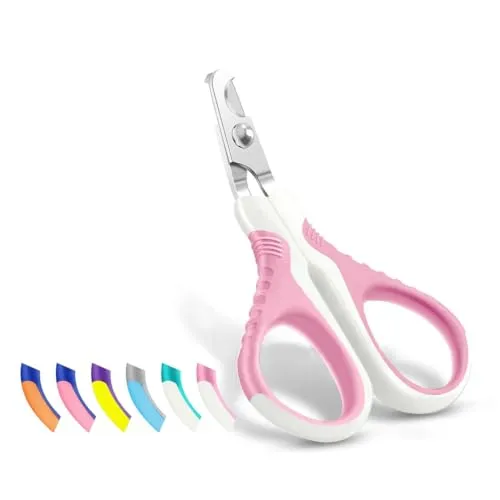 WePet Haustier-Nagelschere (U07.1), Professionelle Krallenschere, Gebogene Schere speziell für Katzen, Kätzchen, Hunde, Welpen, Kleintiere, Weiß/Thulian Pink