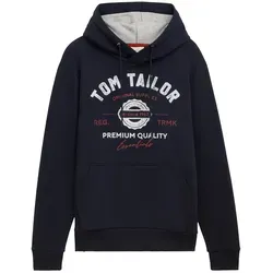 TOM TAILOR Herren Hoodie Sweatshirt mit Logo-Print - Sky Captain Blue, M - Kapuzenpullover für Herren mit großem Logo-Print und Kordelzug. Aus weicher Baumwoll-Polyester Mischung für hohen Tragekomfort und perfekten Sitz.