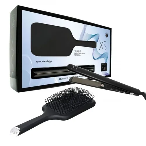 MyHair Haarbürste Set XS Glätteisen Matt Schwarz - Bürsten & Kämme – Inklusive schwarzer Paddelbürste für glattes, glänzendes Haar und müheloses Styling.