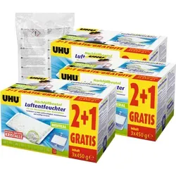 UHU Original Luftentfeuchter Nachfüllbeutel 450g Duftneutral (10er Pack) - Effektive Lösung gegen Feuchtigkeit und muffige Gerüche in Räumen bis 45m³. Der lautlose, energieeffiziente Nachfüllbeutel sorgt für ein angenehmes Raumklima und beugt Schimmelbildung vor.