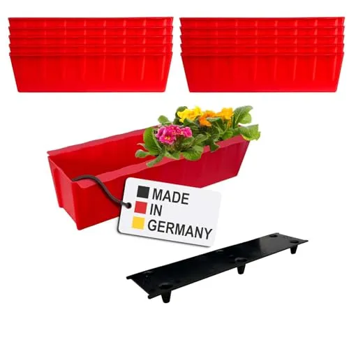 BURI 10 Euro-Paletten Blumenkästen-Einsätze Rot 37,3cm - Garten-Zubehör mit perfekter Passform für Europaletten. Inklusive einzigartiger Bewässerungsmatte für optimale Feuchtigkeit und langlebige Nutzung, ideal für Blumen, Kräuter und Gemüse.