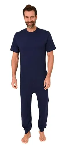 Normann Care Herren Pflegeoverall Kurzarm Pyjama mit Reißverschluss, blau, Größe L - Praktischer Pflegeoverall mit Reißverschlüssen am Rücken und Bein, ideal für eine einfache Pflege und schnellen Wechsel von Inkontinenz-Produkten. Trocknergeeignet und nach OEKOTEX STANDARD 100 produziert.