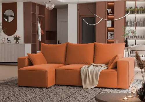 4ALLHOME Ecksofa mit Schlaffunktion TOBI, Couch, Sofa mit Bettkasten, Eckcouch, L-Form Velo 627 Kupfer