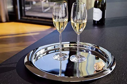 Philippi Design Dekotablett Luna Ø 37cm - Elegantes Edelstahl-Tablett im hochglanzpolierten Design, ideal für Indoor-Anlässe wie den Muttertag. Durchmesser 37 cm, perfekt zum Servieren oder Dekorieren.