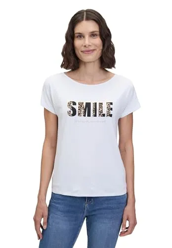 Betty Barclay Damen Basic Shirt mit Placement 36 - T-Shirt für Damen mit lässiger Passform und U-Boot-Ausschnitt, ideal für einen entspannten Look in Patch White/Black.