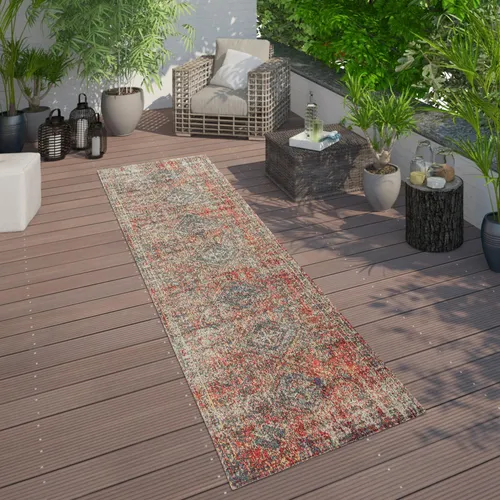 Teppich Outdoor Rot Terrasse Balkon Orientalisches Design Robust Wetterfest Grösse 60x100 cm