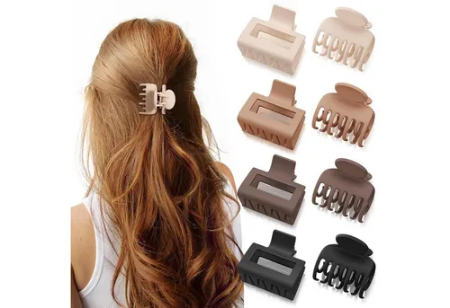 LuxusKollektion Haarklammer 8er Set Haarspangen Damen rechteckig zweilagig Doppelzahn Brown