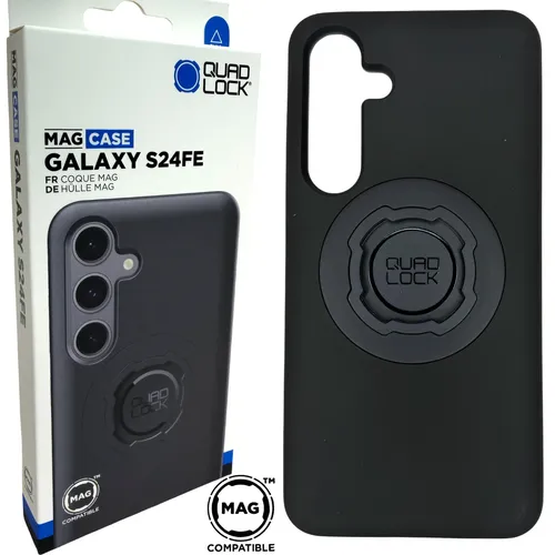 Quad Lock MAG Handyhülle für Samsung Galaxy S24 FE, schwarz - Handyhüllen mit sicherem Verriegelungsmechanismus und schlagfestem Design. Schlank und kompatibel mit kabellosem Laden sowie MagSafe-Produkten – ideal für den täglichen Gebrauch.
