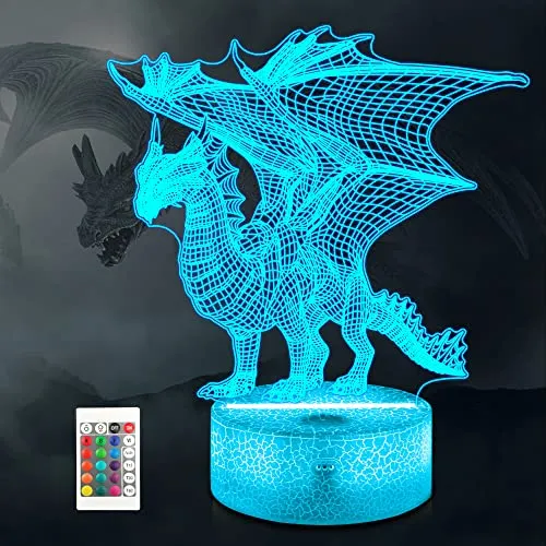 Ammonite Drachenlampe für Kinder, 3D Drachen Nachtlicht, 16 Farben mit Fernbedienung Kinderzimmer Dekor als Weihnachtsgeburtstagsgeschenk für Jungen Mädchen