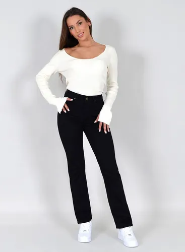 ESRA Damen High Waist Straight Leg Jeans bis Übergröße G300 - Damen-Jeanshosen mit hohem Bund und geradem Schnitt, bieten hohen Tragekomfort durch 95% Baumwolle und 5% Elasthan. Ideal für eine figurbetonte Passform und in verschiedenen Waschungen erhältlich.