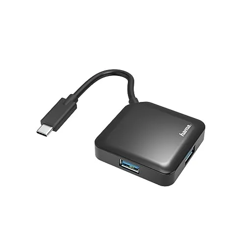 Hama USB C Hub 4 Ports (Super-Speed Datenübertragung mit bis zu 5 Gbps, 4X USB-A für Maus, USB-Stick, usw., USB 3.2 Gen1 Multiport Adapter, USB C Adapter 4in1 für Büro, Homeoffice, unterwegs) schwarz