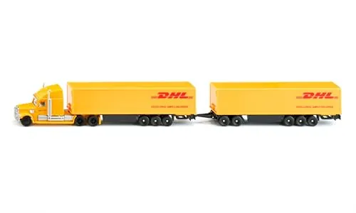 Siku Spielzeug-Eisenbahn Super, DHL Road Train (1806) - Spielzeugeisenbahn mit abkoppelbarem Auflieger und öffnbaren Anhängertüren, ideal für kreative Spielstunden ab 3 Jahren.