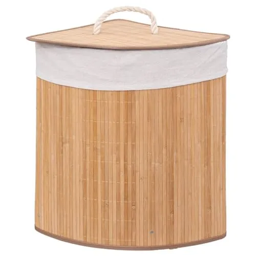5five Eck-Wäschekorb Bambus 48l - Wäschebox aus natürlichem Bambus, stilvolles Design und großzügiges Volumen für effizientes Wäschemanagement.