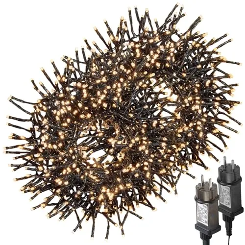 Lunartec Lichterketten außen: 2er LED-Büschel-Lichterkette, 600 LEDs, 8 Modi, IP44, 6 m, warmweiß (Lichterkette Winter, Büschellichterkette Outdoor, Weihnachtsbaumkerzen)