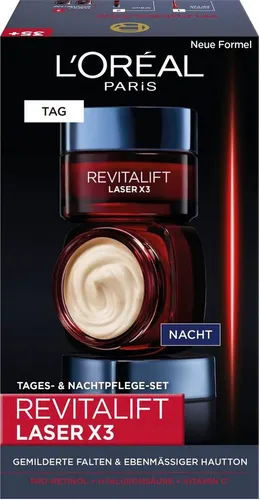 L'Oréal Paris Revitalift Laser X3 - Tag- und Nachtcreme Geschenkset, mildert Falten und strafft die Haut mit Dreifach-Power Formel