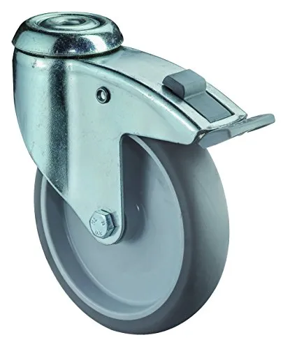 BS Rollen C121.A80.125 Schwere Apparaterolle, Lenkrolle mit Feststeller, Ø 125 mm, Rückenloch, Gummirad blaugrau, für harte Böden