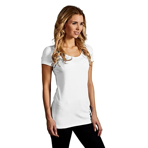 Slim-Fit V-Ausschnitt T-Shirt Lang Damen, Weiß, L