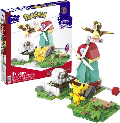 Mega Construx Pokémon Windmühlen-Farm (HKT21) - Kreatives Bauen mit Pokémon - Klemmbausteine für kreative Köpfe, inklusive beweglicher Windmühlen und Pokémon-Figuren für fantasievolle Abenteuer.