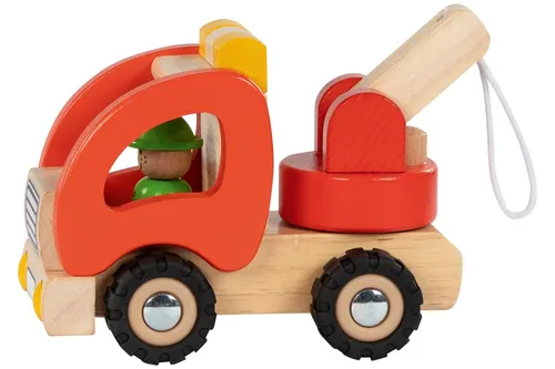 GOKI Abschleppwagen aus Holz 18,5 x 8,5 x 10 cm - Nachziehspielzeug aus robustem Holz, fördert die motorischen Fähigkeiten und sorgt für kreatives Spielen bei Kleinkindern.