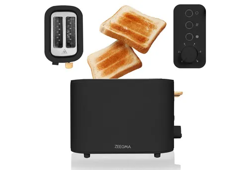 Zeegma Toaster TOSTEE Wood Black - Modern 2-Scheiben Toaster mit 1500 W, Auftaufunktion und Krümelfach - ideal für schnelles und gleichmäßiges Toasten.
