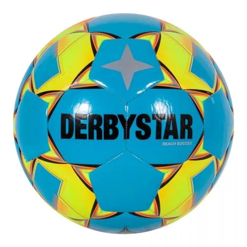 Derbystar Beach V22 Fußball Blau Gelb Orange 5 - Trainingsbälle für Fußball, glänzende glatte Oberfläche für besonders weichen Ballkontakt und wasserabweisend – ideal für Strand und Freizeit!