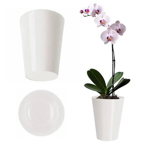 KADAX Blumentopf, schlanker Orchideentopf, Schlichter Pflanzkübel, Blumenkübel für Orchidee, Knabenkraut, Gänseblümchen, Übertopf für Küche und Wohnzimmer (⌀ 13cm, rund, Weiß)