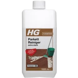 HG International B.V. HG Produkt 55, Parkett Reiniger extra stark, Reinigungsmittel, sicher für die Lackschicht, 1 Liter - Flasche 210100105