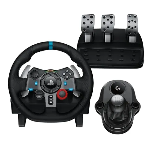Logitech G G29 SE Driving Force Rennlenkrad und Pedale, Force Feedback, echtes Leder + Logitech G Driving Force Schalthebel – für PS5, PS4 und PC, Mac – Schwarz