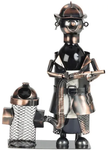 Geschenkestadl Weinflaschenhalter Feuerwehrmann - Weinflaschenhalter aus Metall im bronzefinish, 36,5cm hoch, mit integriertem Korken-Sammelhydraulik – das perfekte Geschenk für Feuerwehr-Fans und ein humorvolles Deko-Highlight.