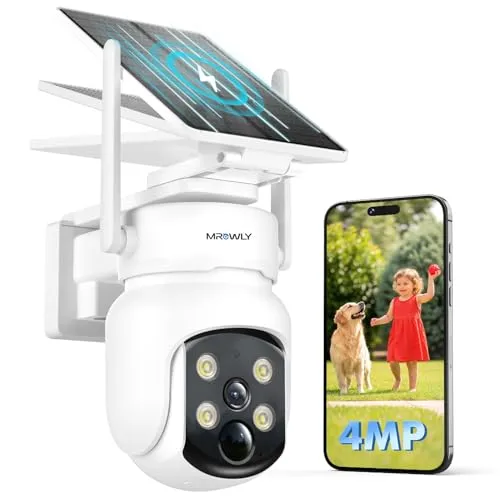 Mrowly 2.5K 4MP Überwachungskamera Aussen Solar, 360°PTZ