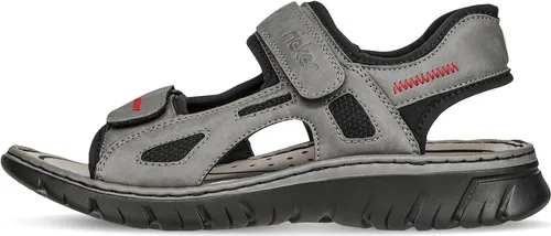 Rieker Herren Sandalen - Asphaltgrau Kunstleder Größe 46 - Wanderschuhe für Herren, ideal für den Sommer mit komfortablem Klettverschluss und schockabsorbierender Sohle für ein angenehmes Laufgefühl.