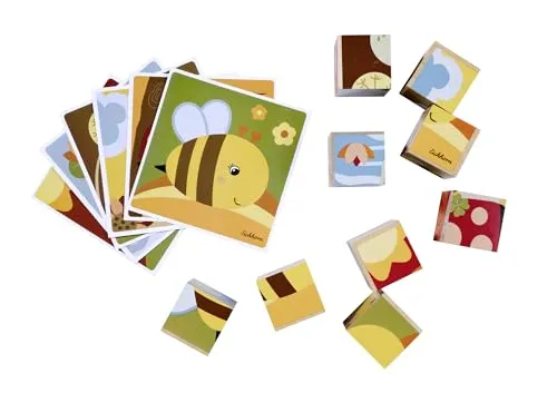 Eichhorn 100006849 - Bilderwürfel mit 6 Tiermotiven inkl. Motivvorlagen, bestehend aus 9 Bausteinen, 12x12 cm groß, kreatives Würfelpuzzle aus 100% FSC zertifiziertem Birkenholz, ab 3 Jahren