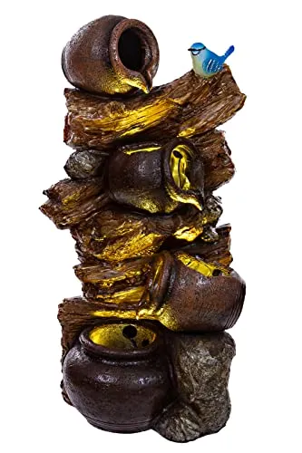 Zimmerbrunnen mit LED Leuchten, 76cm hoch - Brunnen & Kaskaden, wetterfest aus Polyresin, ideal als dekorativer Blickfang für Innen und Außen mit LED-Beleuchtung und einfacher Montage.