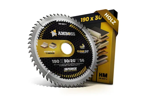 Amboss Kreissägeblatt HM 190 x 2.4/1.5 x 30 Z56 WZ - Kreissägeblätter für präzise Holzschnitte, ausgestattet mit innovativer Clean Cut Technology für extra scharfe und saubere Ergebnisse.