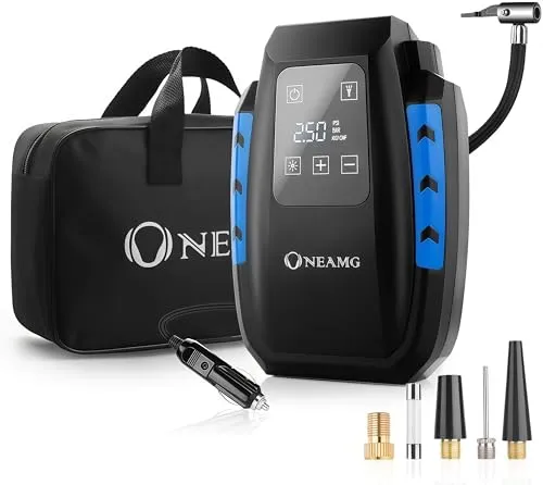 OneAmg 12V Luftkompressor - Digital Portable Reifen Inflator mit Touchscreen - Mobile Kompressoren & Luftpumpen mit 150 PSI, automatischer Abschaltung und LED-Beleuchtung für einfache Nutzung und schnelle Inflation von Reifen.