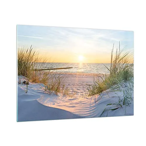 Bilder auf Glas 100x70cm Glasbild Düne Strand Meer Groß Wanddeko Bild im Glas Schlafzimmer Küche Deko Wandbilder Dekoration Wohnzimmer Modern Wall Decor Glasdruck Wand Kunstdruck Art GAA100x70-3989