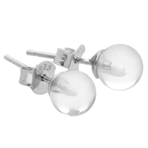 Edelstein Ohrstecker in 925er Silber | Kugel/Perle 6 mm Durchmesser | Ohrringe mit Verschluss (Bergkristall)