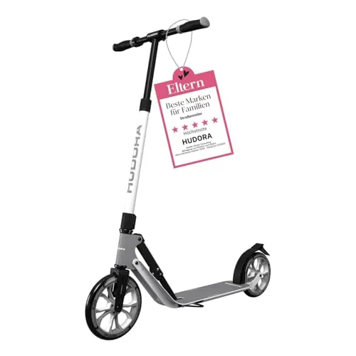 HUDORA BigWheel 230 Advanced Scooter - Stabiler Aluminium-Roller bis zu 120kg - Leiser & zusammenklappbarer Cityroller mit Ständer & Klingel - Kick-Scooter für Kinder/Jugendliche & Erwachsene - iron