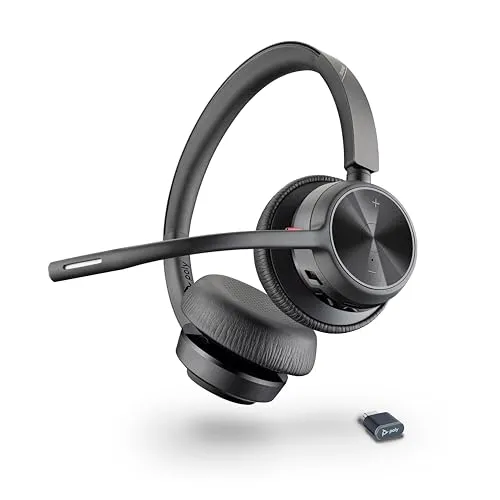 Schnurloses Poly Voyager 4320 UC-Headset – Stereo-Kopfhörer mit Noise Cancelling-Mikrofonarm – Verbindung mit PC/Mac/Mobiltelefon über Bluetooth – Kompatibel mit Teams, Zoom und mehr