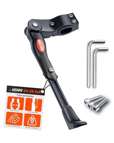HENMI Fahrradständer 24-28 Zoll, 4 cm Höhenverstellbar und Universal Seitenständer, Dauerhaft Bike Stand gemacht durch Aluminiumlegierung