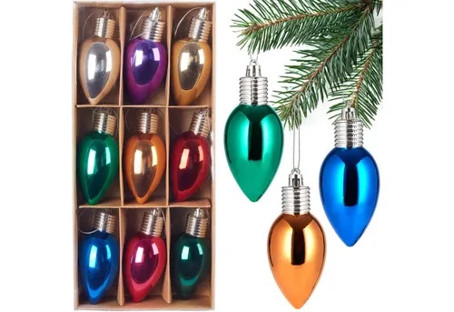 BRUBAKER Weihnachtsbaumkugel 9er Set Weihnachtskugeln - Party Glühbirnen - 10 cm Christbaumkugeln (1 St), Bruchsicher - Kunststoff Christbaumschmuck Baumkugeln - Bunt