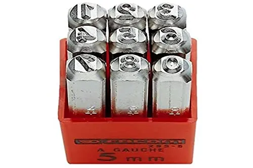 Schlagziffern 0 - 8, 9-teilig 293A.5 - 5mm Höhe - Sonstige Handwerkzeuge, aus hochwertigem Kohlenstoffstahl für präzise Markierungen, geliefert im praktischen Kunststoffkasten.