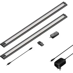 LED Unterbau-Leuchte SIRIS 2er Set schwarz matt mit Touch-Dimmer - Schrankbeleuchtung mit flacher Bauweise und dimmbaren LEDs für harmonisches, blendfreies Licht. Ideal für Küche und Werkstatt, energieeffizient mit 531 lm und einfacher Montage.