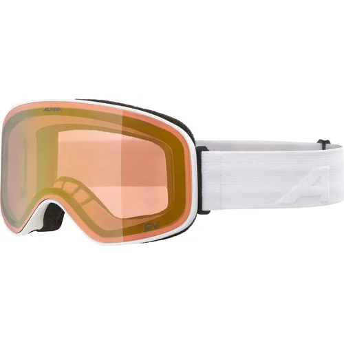 Alpina Slope QV Skibrille - white matt mirror gold - Herren & Unisex Skibrillen mit QuattroVarioflex-Technologie für optimale Sicht bei wechselnden Lichtverhältnissen und modernem, rahmenlosem Design.