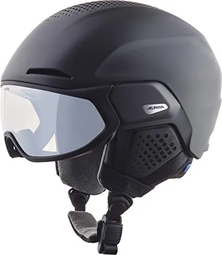 Alpina Alto V Visierhelm - Black matt, 51-55 cm - Skihelm mit innovativer 2-in-1 Visier-Gelenksmechanik, Innenfutter aus Lavalan-Schafwolle und anpassbaren Luftöffnungen für optimalen Tragekomfort.