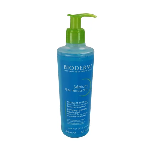 Bioderma Sébium Gel Moussant 200 ml - Medizinische Körperpflege für fettige und Mischhaut, reinigt sanft und reguliert die Talgproduktion für ein klares Hautbild.